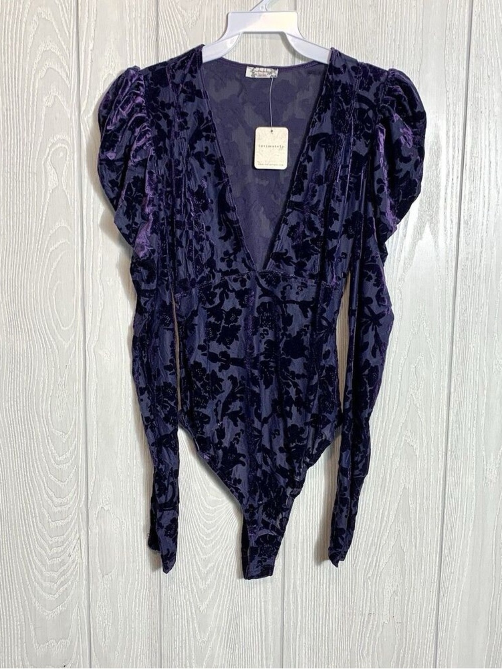 Unbranded Purple Velvet Burnout V-Neck Bodysuit